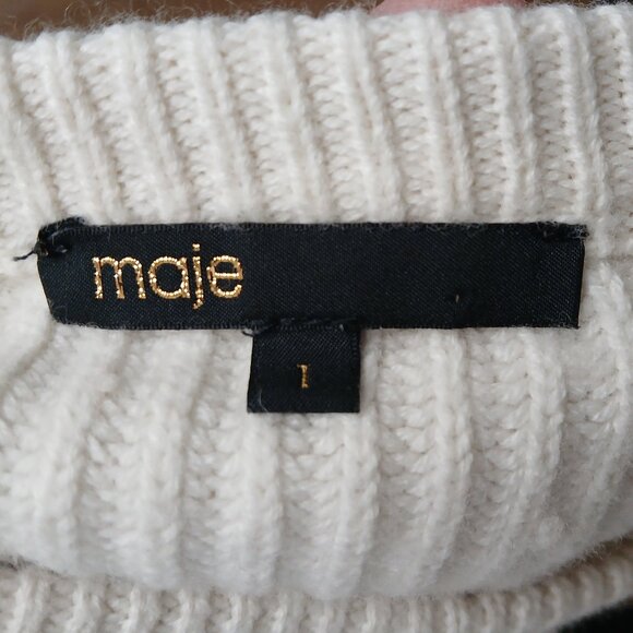 MAJE Patch & Rhinestone Embellished Wool Blend Pullover Sweater Size Small - Picture 6 of 10